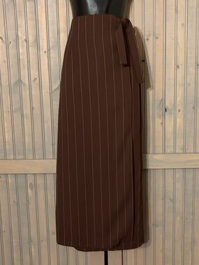 Classic Brown Pinstripe Wrap Maxi Skirt